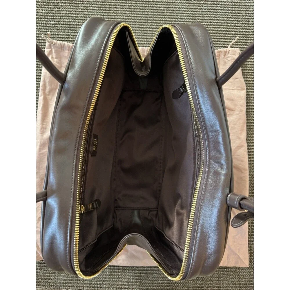 Miu Miu Beau Logo Large Bowling Bag in Briarwood Brown MSRP $3950